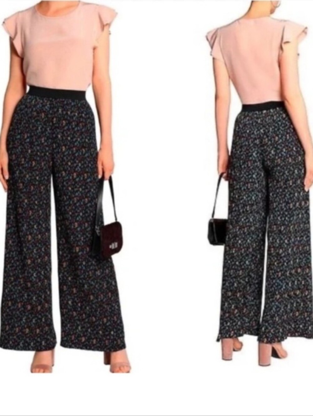 Maje Plina Plisse Floral Pants Size 2 Black